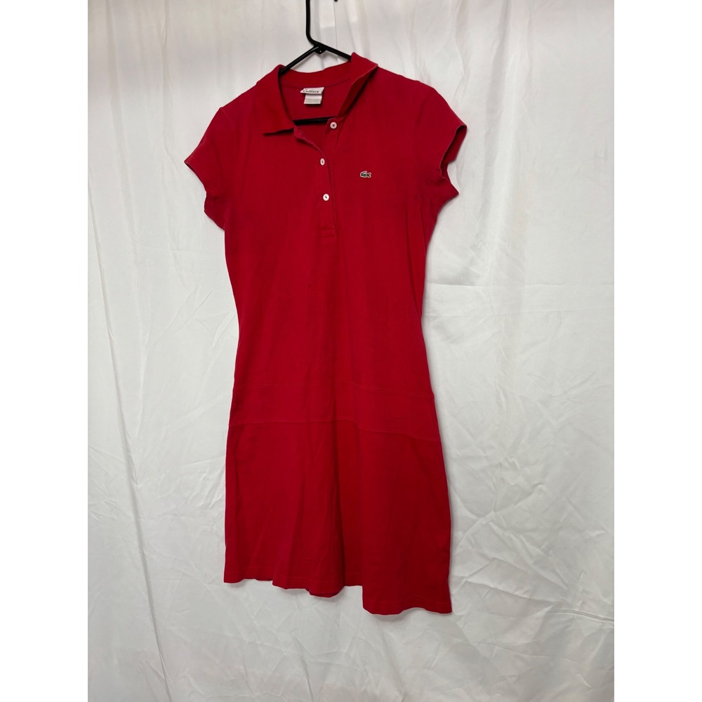 Lacoste Womens Red Cotton Pique Short Sleeve Polo Dress Size 44 (L) Logo Sporty